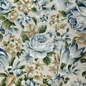 Robert Kaufman Camille 2 yards Cotton Blue Cabbage Roses with Beige Flowers